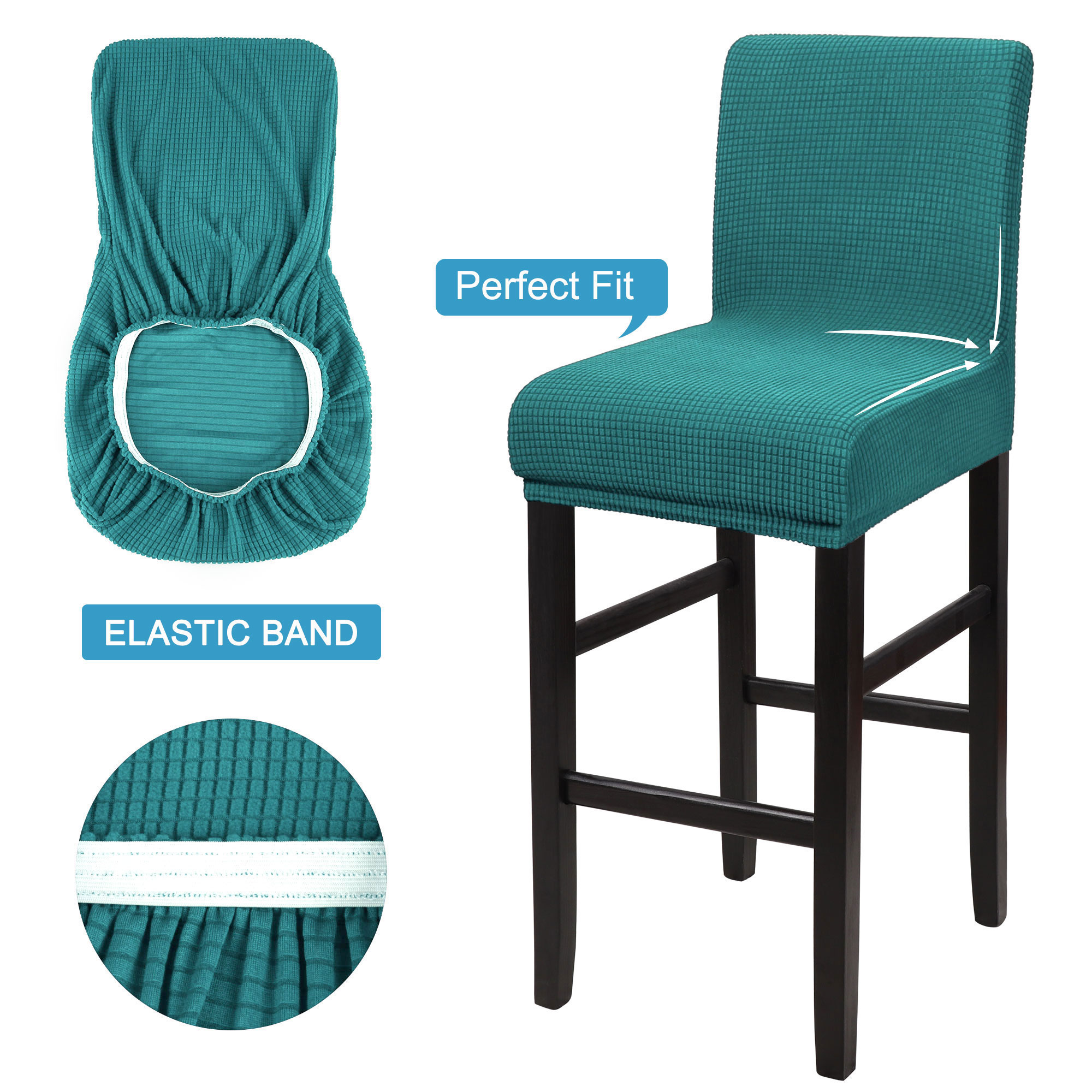 Unique Bargains Polyester Stretch Bar Stool Covers Elastic Band Mid Back Chair Slipcover Teal 2 Pcs