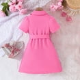 thumbnail image 4 of Glisme Summer Dress For Girls Puff Sleeve Lace Up Fashion Sundress With Belt Comfort Fit Little Girl Princess Dress Size 6-7 Years,Hot Pink, 4 of 8