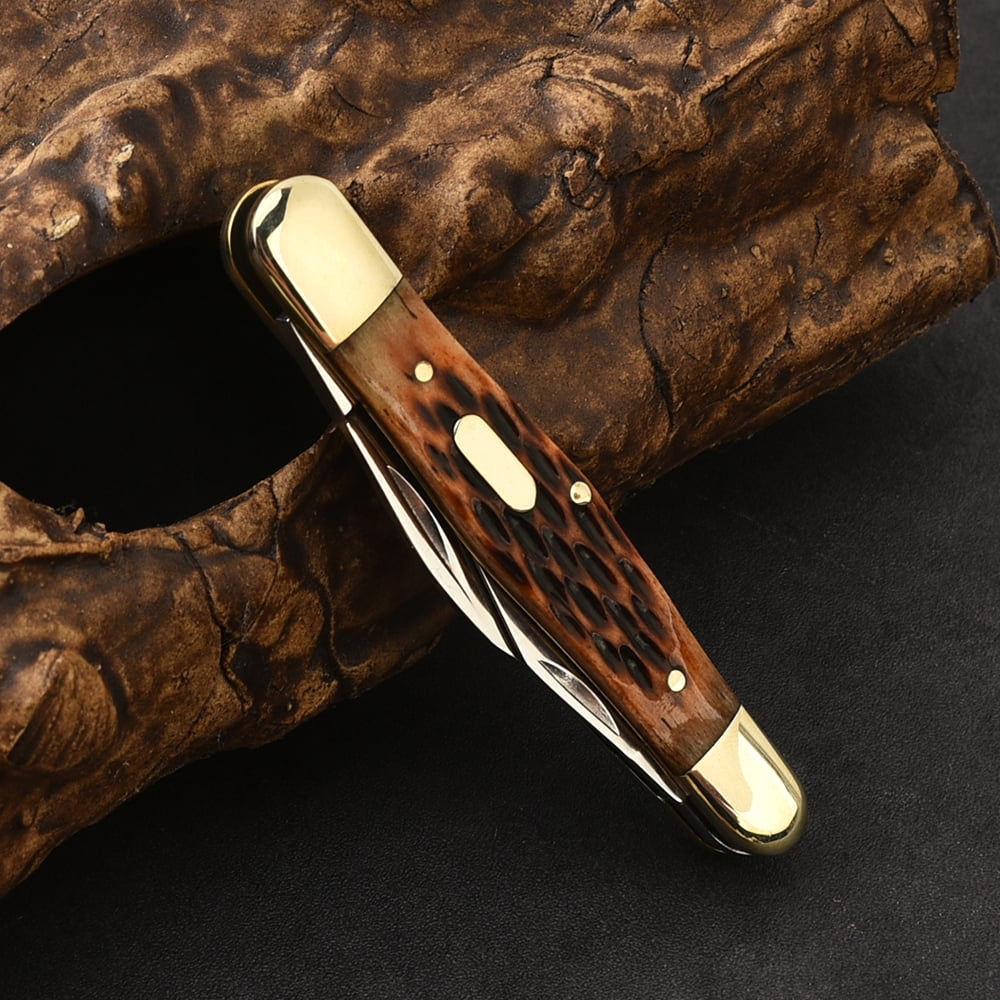 3-Blade Cow Bone Outdoor Folding Knife - Ideal for Camping & Emergencies