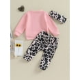 thumbnail image 4 of Bagilaanoe 3PCS Baby Girl Pants Set Toddler Letter Print Long Sleeve Sweatshirt Tops + Leopard Sweatpants + Headband 6M 12M 18M 24M 3T Kids Casual Sweatsuits, 4 of 9