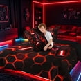 thumbnail image 4 of meiyoeat Gradient Gamepad King Comforter Sets for Boys Gamers, Neon Honeycomb Red Gaming Bedding Set, Black Reversible 3 Pieces, 1 Comforter and 2 Pillowcases, 4 of 6
