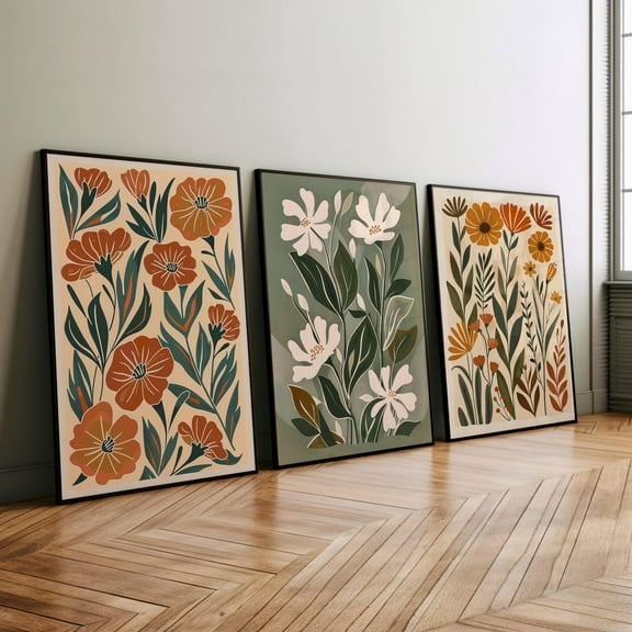 Luvia Modern Boho Abstract Flower Set Of 3 Wall Art Poster, Abstract Wild Flower Nature Floral Art Print, Modern Wall Decor Set 3 Prints 8x12 UNFRAMED