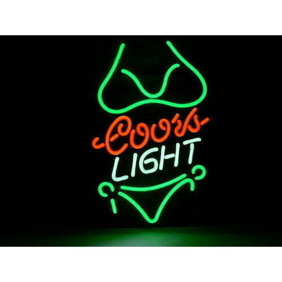 Queen Sense 17"x14" Coor Light Bikini Green Neon Sign Man Cave Handmade Neon Light 117CLBG