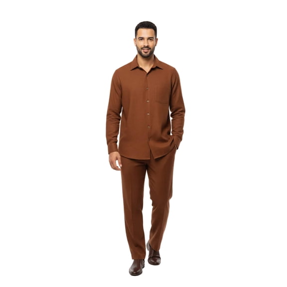 Men MONTIQUE 2pc Set Walking Leisure suit Long Sleeve Set 1641 Cognac Brown
