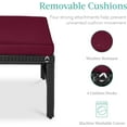 thumbnail image 6 of QRKD Set of 2 Wicker Ottomans, Multipurpose Outdoor Furniture for Patio, Backyard, Additional Seating, Footrest, Side Table w/Removable Cushions, Steel Frame - Deep Burgundy/Black, 6 of 13