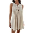 thumbnail image 1 of Robe Mini à Nouer devant pour Femmes Été Sans Manches Plissée Décontractée Ample Style Babydoll Abricot P, 1 of 10