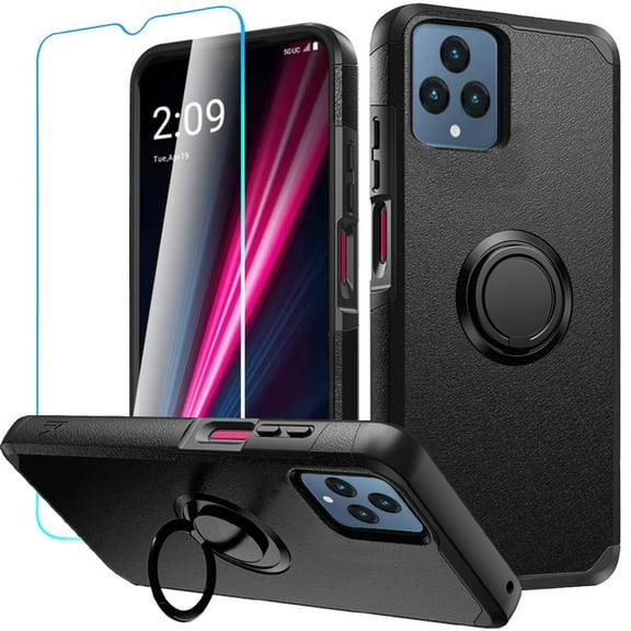 Designed for T-Mobile Revvl 6 5G Kickstand Hybrid with 360° Rotate Ring Stand Magnetic Hard PC TPU Shockproof   Screen Protectror Phone Case Cover [Black]