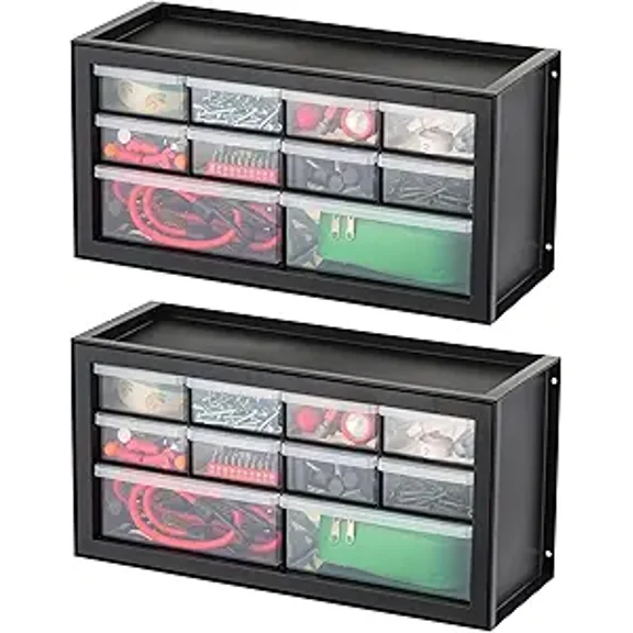 IRIS 10 Drawer Parts Organizer Storage Cabinet, Black, 2Pk