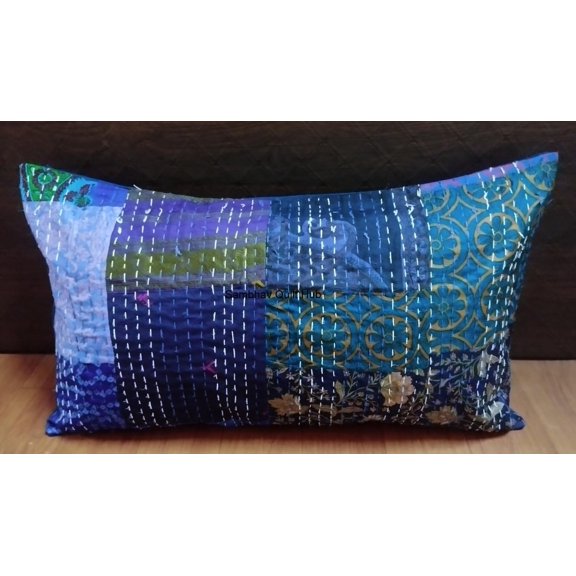 Handmade Vintage Handblock Animal Jungle Monkey Print Patchwork Kantha Quilt Sofa Throw Vintage Home Decorative Lumbar Boho Throw Pillow Cover