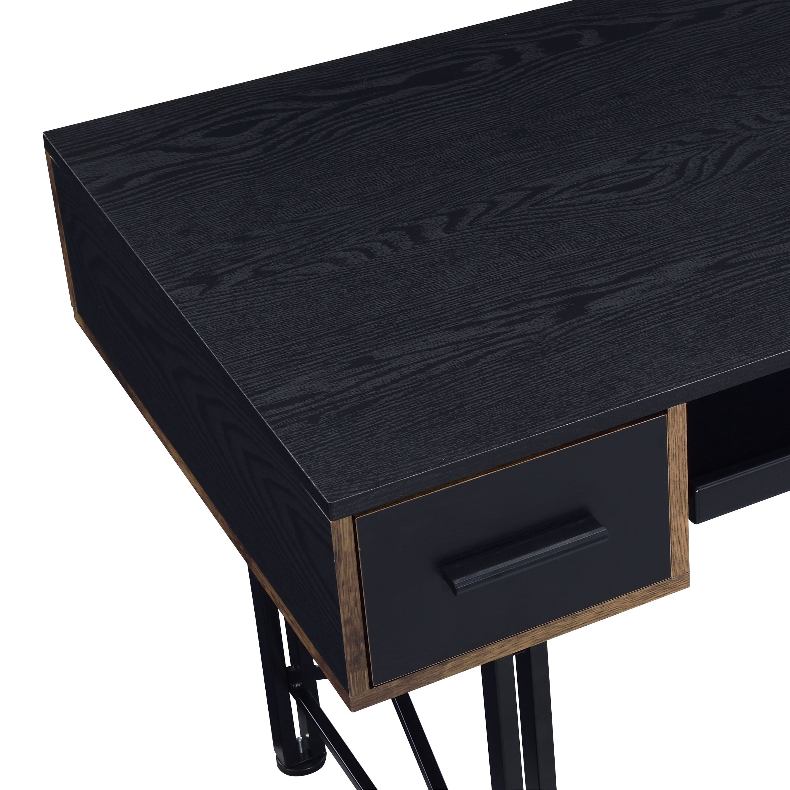 Black Computer Desk with 2 Drawers and Keyboard Tray
