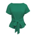 thumbnail image 4 of WMQPNNS Womens Short Sleeve Tee Tops Crewneck Sweatshirt Tie Front Casual 2026 Trendy Fashion T Shirt Summer Tops for Women, Size S, Green, 4 of 5