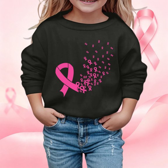Boys Sweatshirts Kids Cancer Awareness Pullover Hoodless Long Sleeve Black 7-8 Years