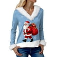 thumbnail image 6 of adviicd Merry Sweater Women Ugly Christmas Sweaters Funny Holiday Sweatshirts Faux Fur Trim V Neck Santa Graphic Xmas Tops (Blue, S), 6 of 7