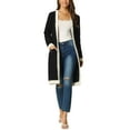 thumbnail image 2 of INSPIRE CHIC Women's Contrast Color Dress Long Sleeve Open Front Button Down Sweater Cardigan with Pockets M Black, 2 of 6