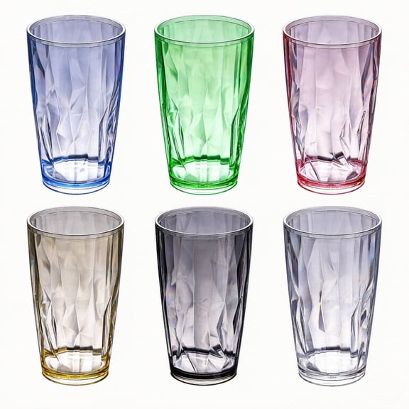 Huanfa Set of 6 Plastic Drinking Cups, 16 oz Unbreakable Water Tumbler, Reusable Plastic Tumblers Drinking Glasses, Stackable Beverage Tumbler for Juice, Lemonade, Ice Coffee (Multicolor)