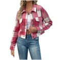 thumbnail image 2 of jjayotai Womens Casual Flannel Plaid Shacket Button Down Long Sleeve Shirt Jacket Coat with Pockets Hot Pink L, 2 of 3