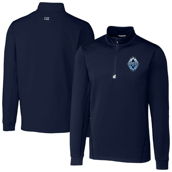 Men's-Cutter & Buck  Navy Vancouver Whitecaps FC Traverse Stretch Eco Quarter-Zip Pullover Top