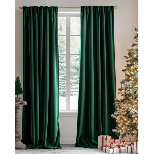 Cortinas de terciopelo lujoso Lazzzy verde esmeralda blackout 230x229 cm 2 paneles