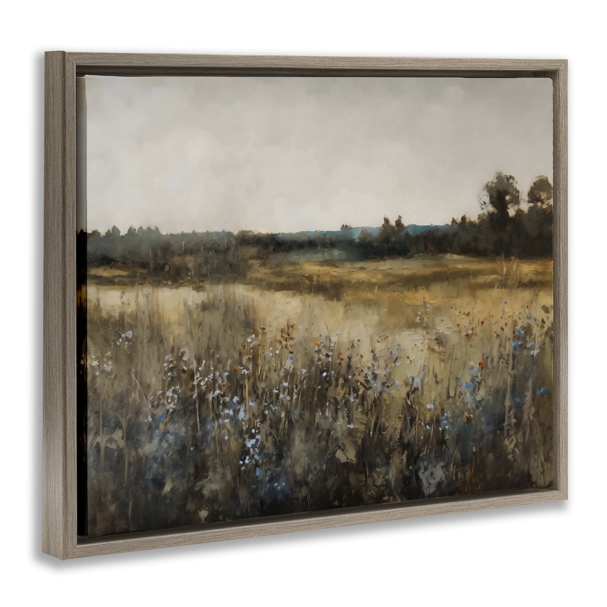 Stupell Industries Wildflowers & Wheat Meadow Brown Framed Floater Canvas Wall Art, design by Creative Studio