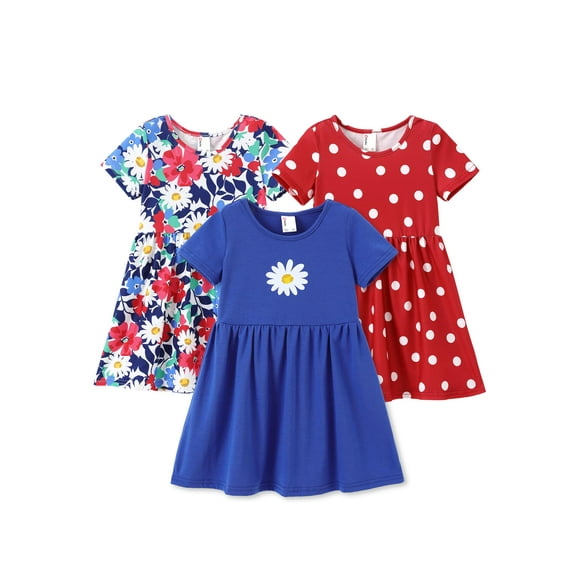 Vestido PATPAT para niña pequeña con estampado floral, paquete de 3 unidades, 2T, verano