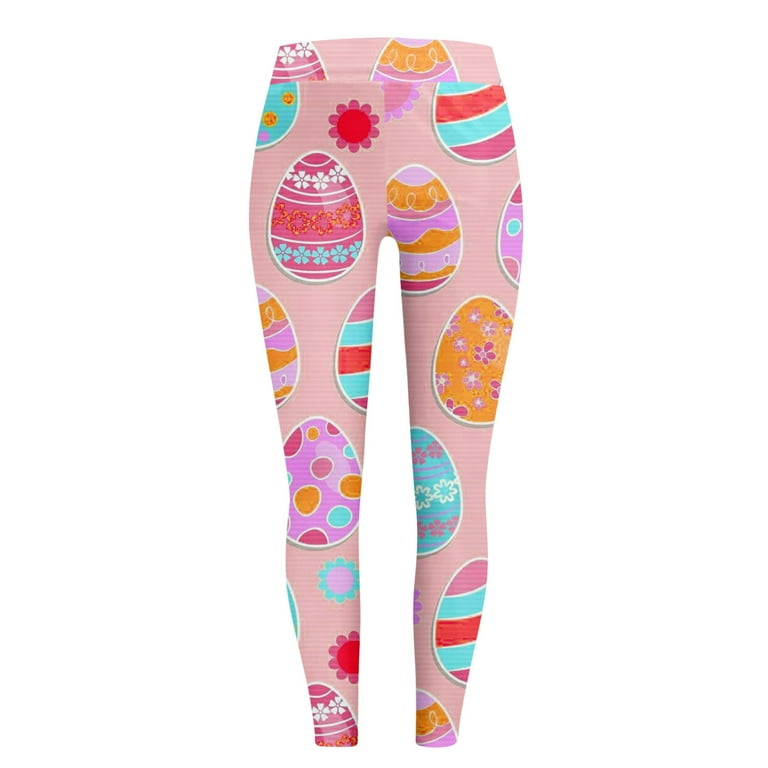Susanny Womens Easter Leggings Egg Rabbit Bunny Plus Size High Waisted Yoga  Pants Easter Day Tummy Control Funny Workout Print Tights Pink 2XL 