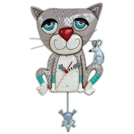 Allen Designs Souris le Chat Gris Minou Miaou Horloge Murale à Pendule à Piles