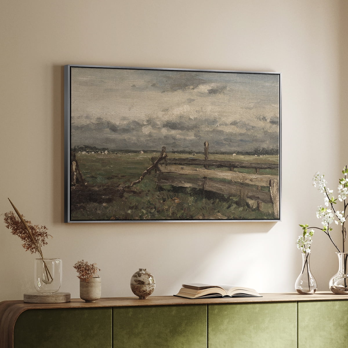 Vintage Landscape-CCCVI By Wexford Home Framed in Silver Wood Gallery Wrapped Canvas 25 in. x 37 in.