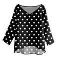 thumbnail image 7 of Tops for Women Trendy V Neck Black Tshirts Shirts for Women Linen 3/4 Sleeve Tshirts Dressy Casual Blouse Polka Dot Print Work Tops Elbow Sleeve Graphic Tee, 7 of 7