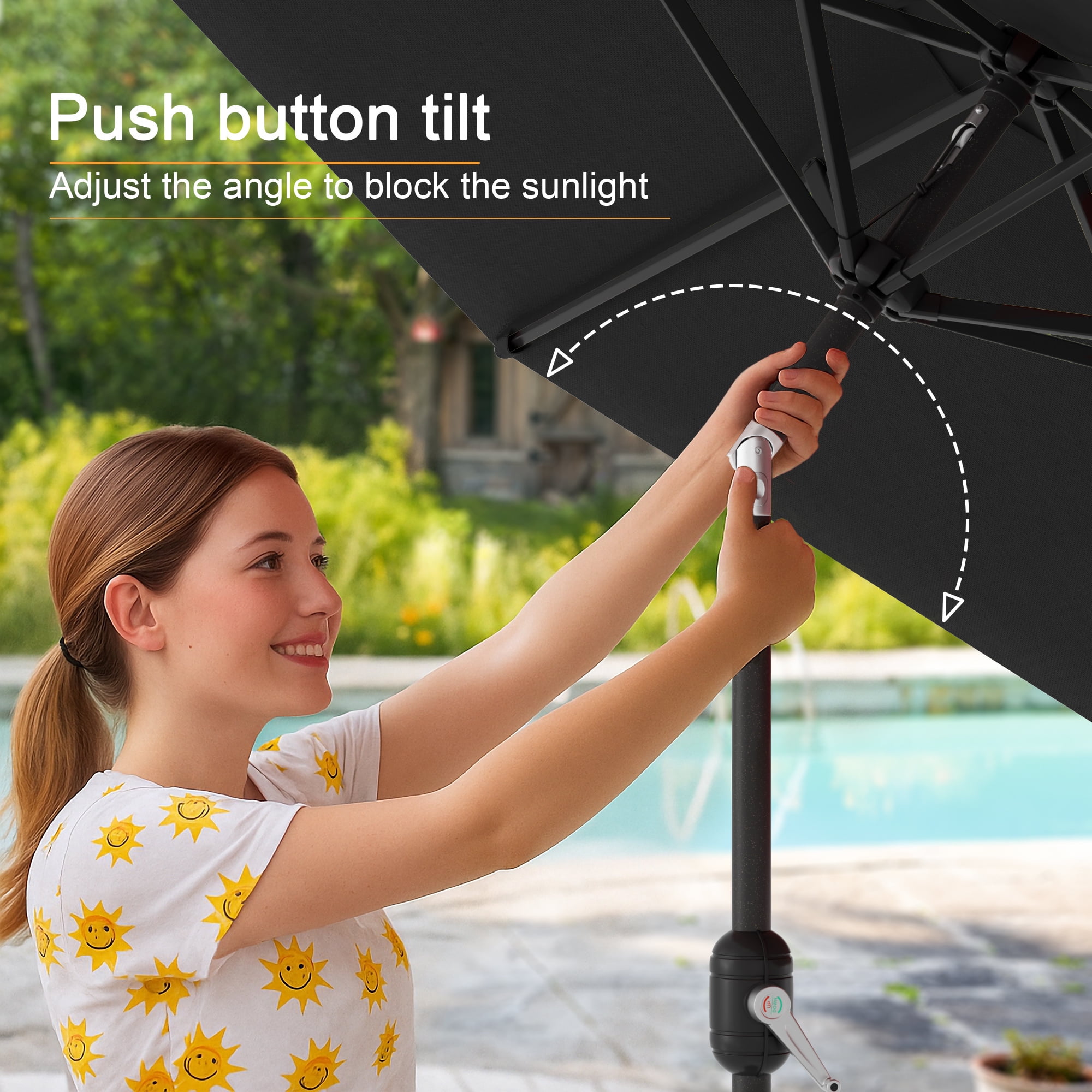 ACEGOSES 7.5ft Patio Umbrella, Outside Table Umbrellas With Non-Fading Polyester canopy, Black