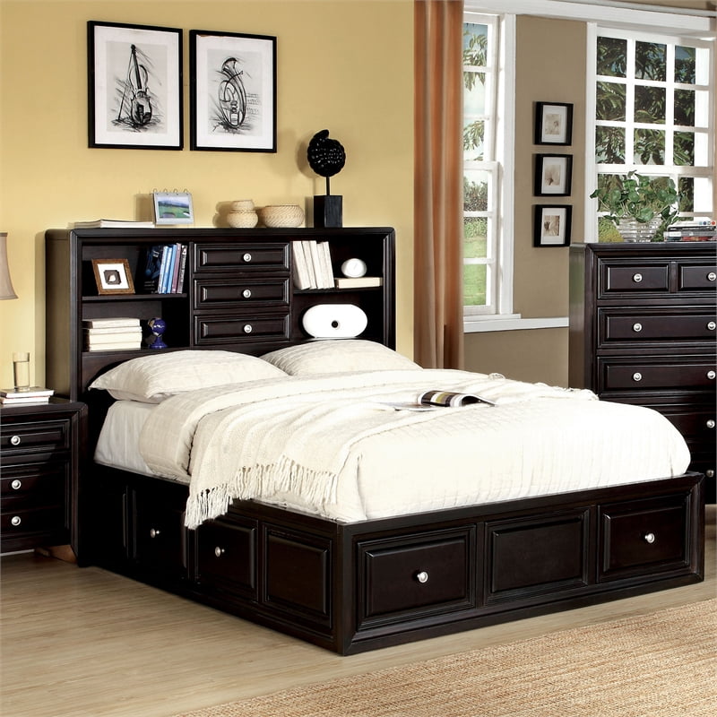 Furniture of America Dinklage Wood Queen Bed with Bookcase Headboard in