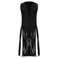 thumbnail image 3 of Long Vest for Women with Fringe Shawl Wrap Asymmetrical Hem Sleeveless Open Front Cardigan Lightweight Layering Black L, 3 of 3