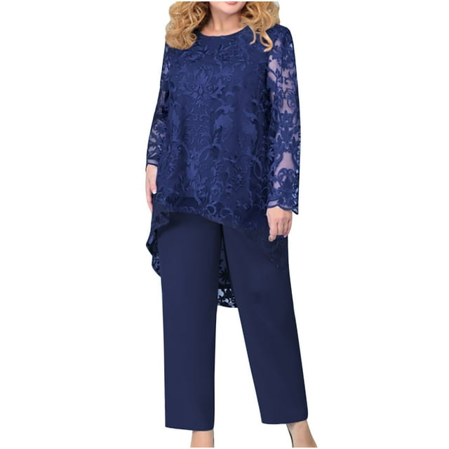 Womens Plus Size Pants Womens Plus Size Evening Dress Lace Embroidery Temperament Fit Pantstwo Piece Set Plus Size Dress Pants Plus Size Womens Pants Womens Plus Size Dress Pants