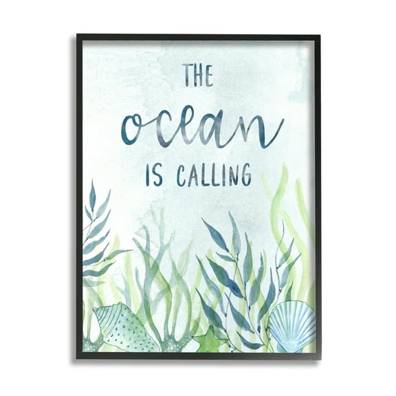 Stupell Industries Ocean Calling Phrase Animals & Insects Painting Black Framed Art Print Wall Art, 11 x 14