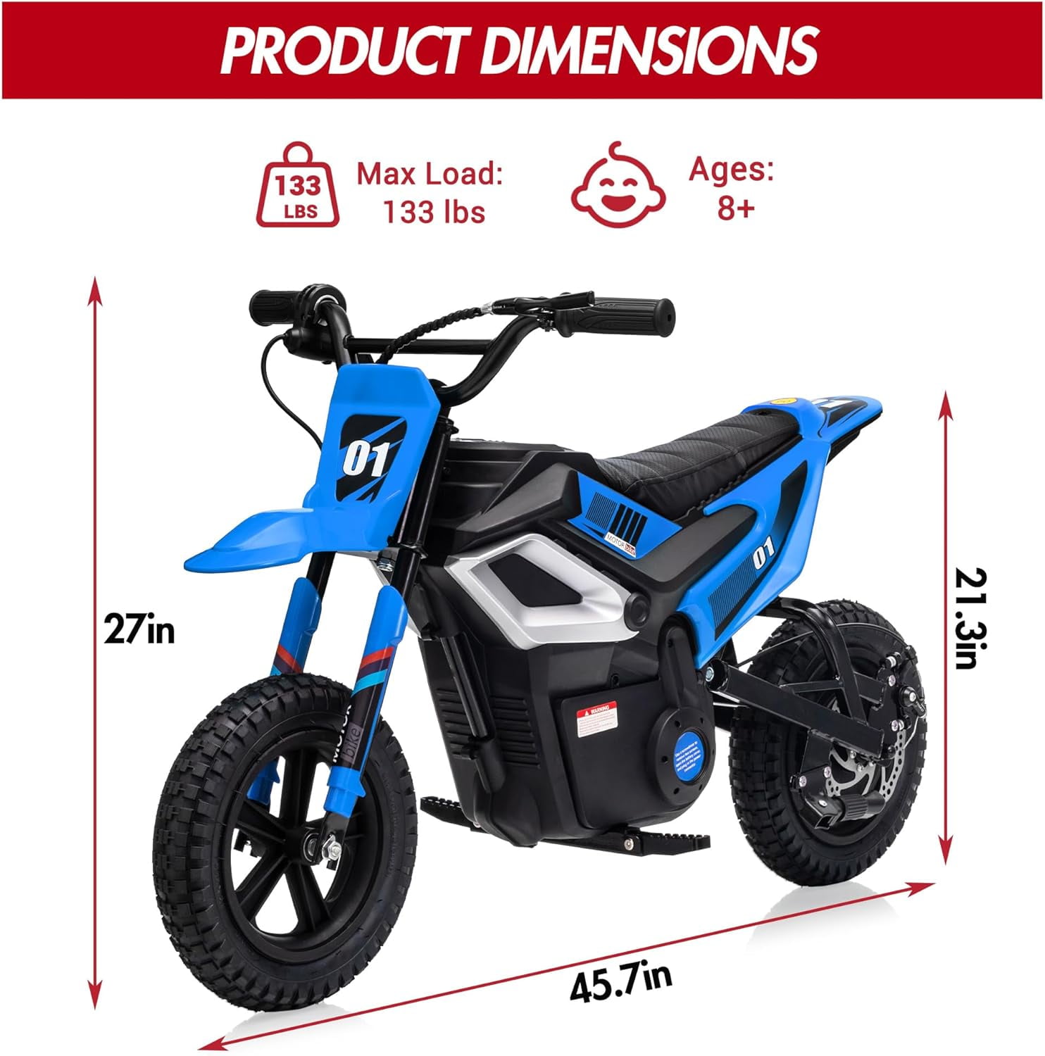 Rugerasy 24V Electric Dirt Bike,Ride on Motorcycle with Rear Wheel Suspension,12 Miles Range,Twist Grip Throttle,Rubber Tire,Birthday & Xmas Gifts,Blue