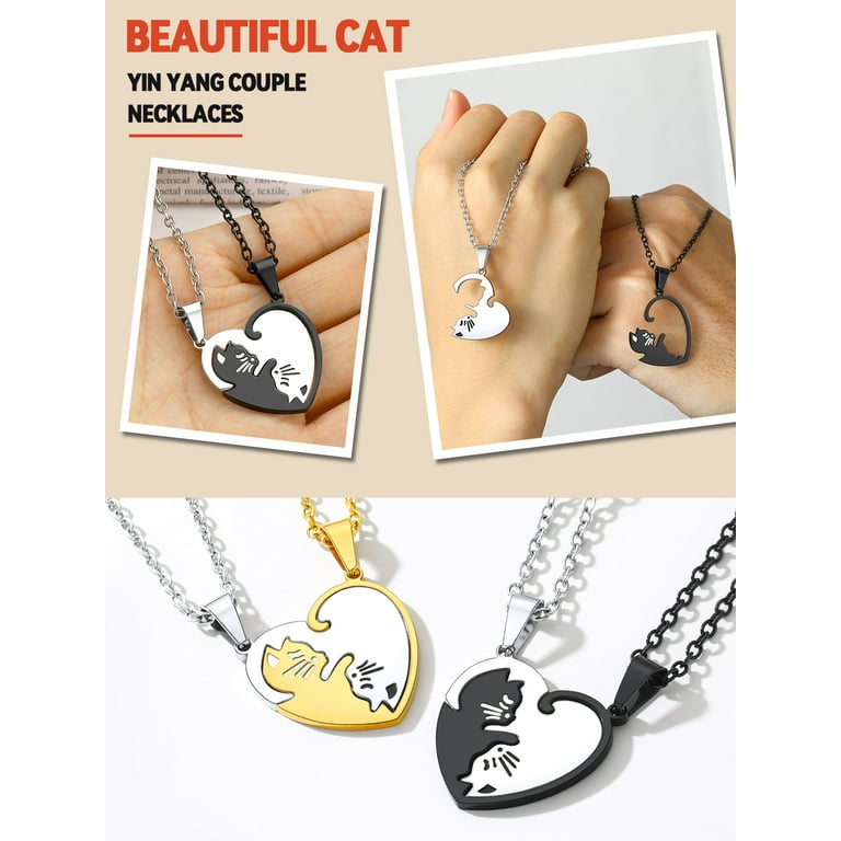 FaithHeart Kitten Friends Matching Puzzle Necklaces Set, Stainless