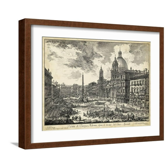 Art.com Veduta Di Piazza Navona Art Print by Piranesi, Brown Frame Wall Art, 21" x 17"