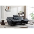 thumbnail image 4 of Bailu Genuine Leather Non-Power Reclining Sofa with Drop Down Table,Stainless Steel Cupholders and Magazine bag- Blue, 4 of 7