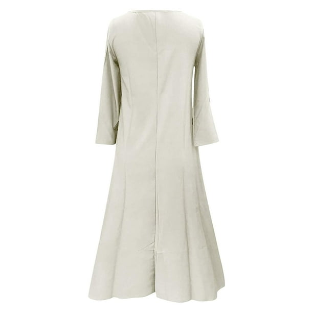 Fesfesfes Plus Dress for Women Retro Style Loose Crewneck Casual Dress  Printed Long Sleeved Loose Hem Irregular Long Dress 