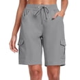 thumbnail image 2 of 9" 10" Inseam Hiking Cargo Shorts Womens 6 Pockets Pull on Bermuda Shorts Lightweight Quick Dry Outdoor Workout Running Athletic Short Summer Travel Loose Gray S, 2 of 6