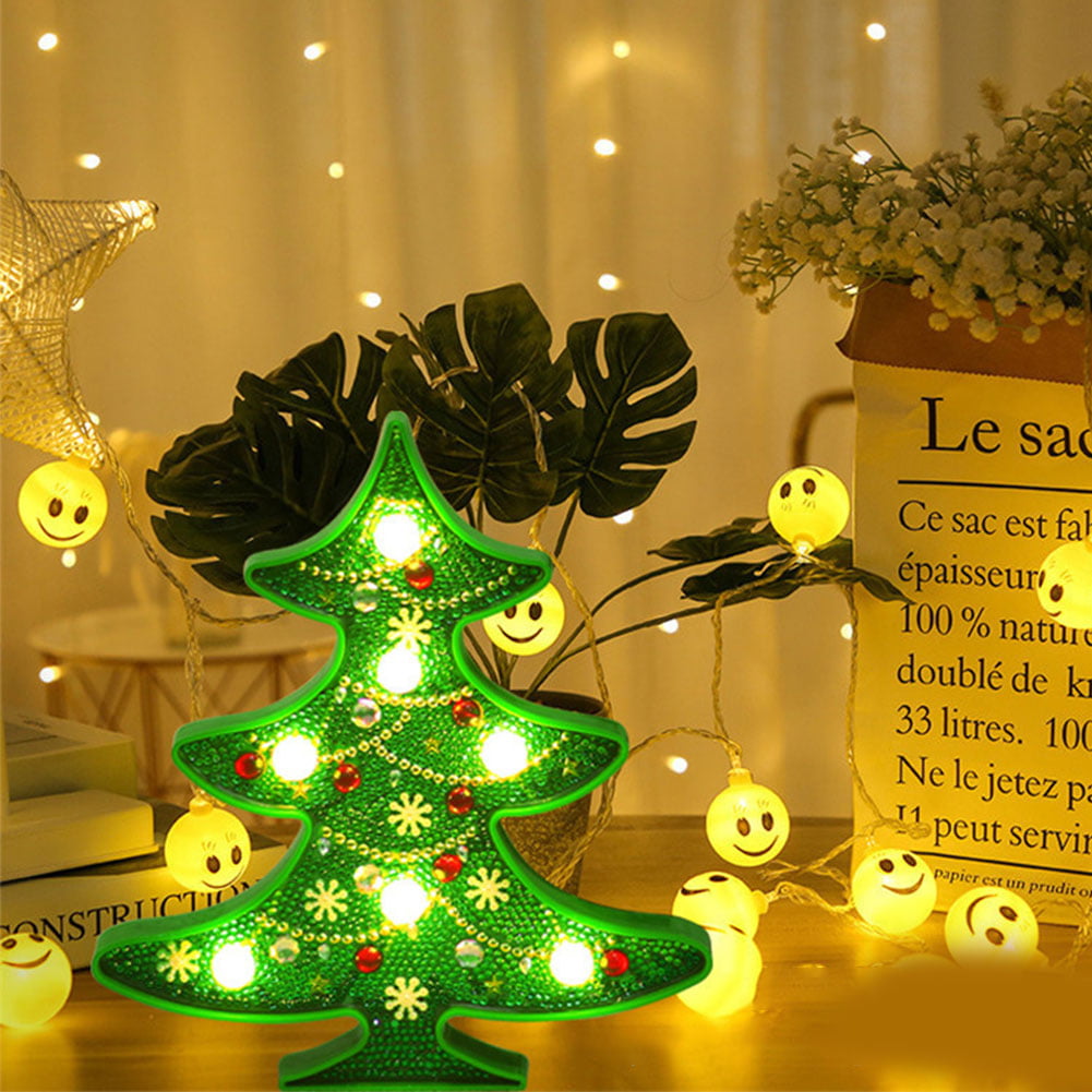 precauti DIY Diamond Painting Night Light Christmas Tree Snowman Diamond Painting Kits with LED Lights for Christmas Wedding Decoration 