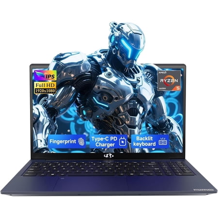 NIMO 15.6" IPS FHD AMD Ryzen 5 6600H 16GB DDR5 RAM 512GB SSD (6 Cores Up to 4.5GHz) AMD Radeon 660M GPU-Computer with 100W Type-C Gaming Laptop Backlit Keyboard Fingerprint