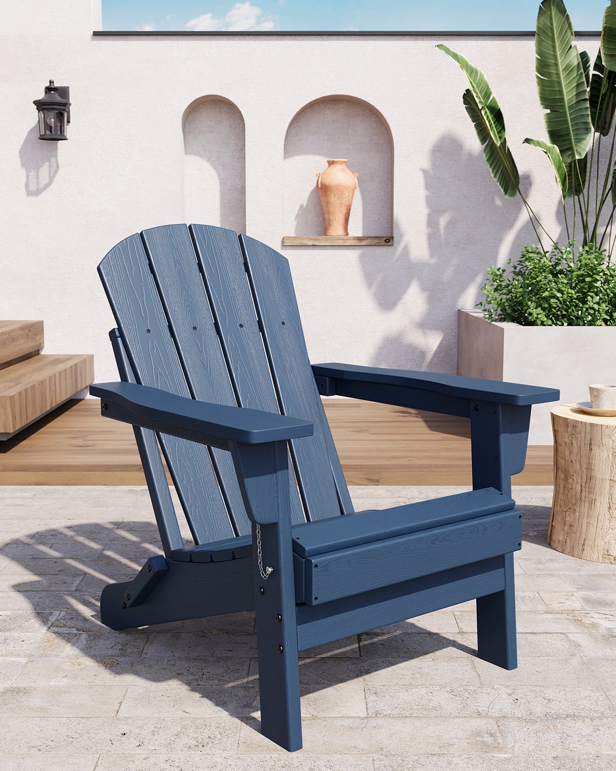 SOLLED Folding Patio Chair, Heavy Duty HDPE Adirondack Chair with 380 lbs Capacity & Cup Holder, All-Weather Outdoor Chair for Backyard Poolside Garden,Navy Blue