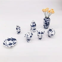 Fridja 7pcs Mini Ceramic Vase 1:12 Blue and White Porcelain Miniature Dollhouse Decoration