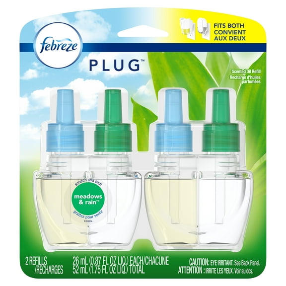 Febreze Plug Air Freshener Scented Oil Refill, Gain Meadows & Rain, 2 Count