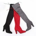 thumbnail image 4 of huanledash Autumn Winter Women Plus Size Round Toe Frosted Bow High Heel Over Knee Boots, 4 of 8