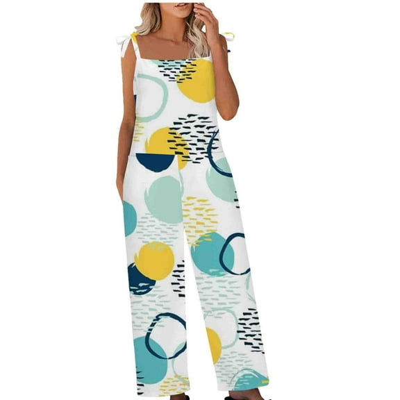 clear 50% off Usmixi Jumpsuits for Women Beach Vacation Fashion Loose Pocket Cotton Linen Wide Leg Baggy Strap Jumpsuits Overalls Summer Formal Leaves Print Round Neck Sleeveless Long Rompers Blue s