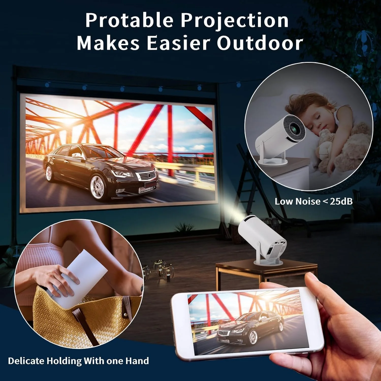 BDQ Mini Projector, Support 4K 1080P with Dual-Band WIFI6 5G Wireless 5.4 Bluetooth Android 11.