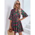 thumbnail image 4 of Womens Loose Fit V Neck Casual Short Dress Summer Flowy Mini Dress Beach 10996 Green M, 4 of 9