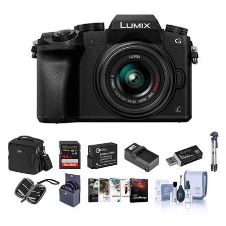 UPC: 0840014192144 | Lumix DMC-G7 Mirrorless Micro Four Thirds Camera with 14-42mm Lens  Black – Bundle with Camera Case  64GB SDXC U3 Card  Spare Battery  Tripod  46mm Filter Kit  Software Package  And More