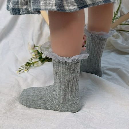 

nsendm Baby Infants Toddlers Girls Mid Calf Length Socks 1 Pair Bow Lace Long Stockings Ruffled School Boy Socks Toddler Size 8 Socks Grey 5-8 Years